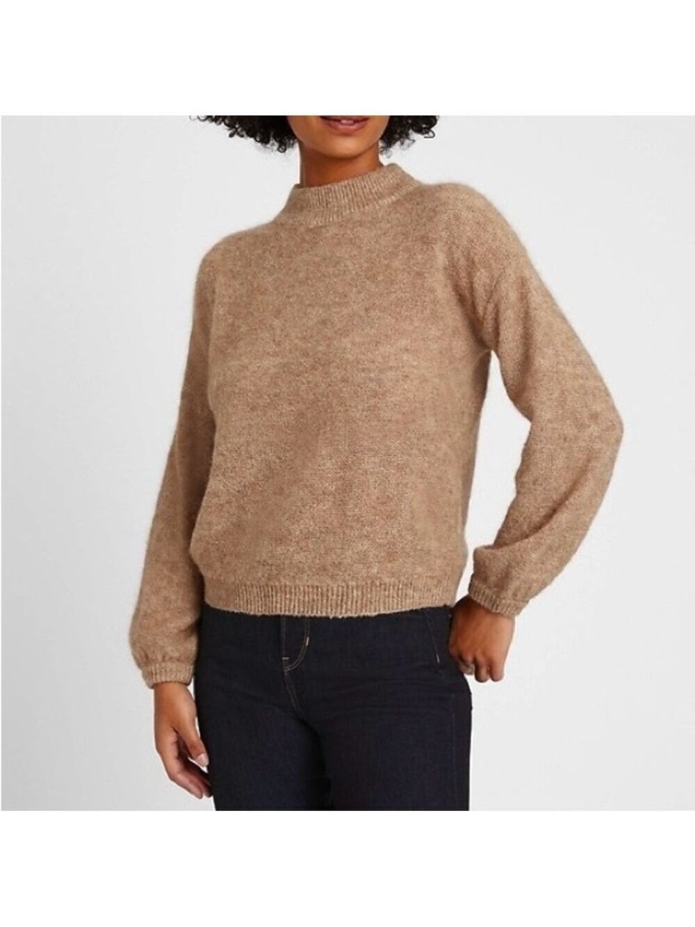 Banana Republic Relaxed Mock Neck Alpaca Wool Blend Sweater Sand Beige medium